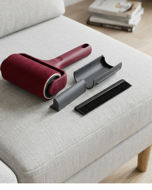 Hish Reversible Flocked-Wheel Lint Roller with Two Pods Burgundy - Lifestyle view